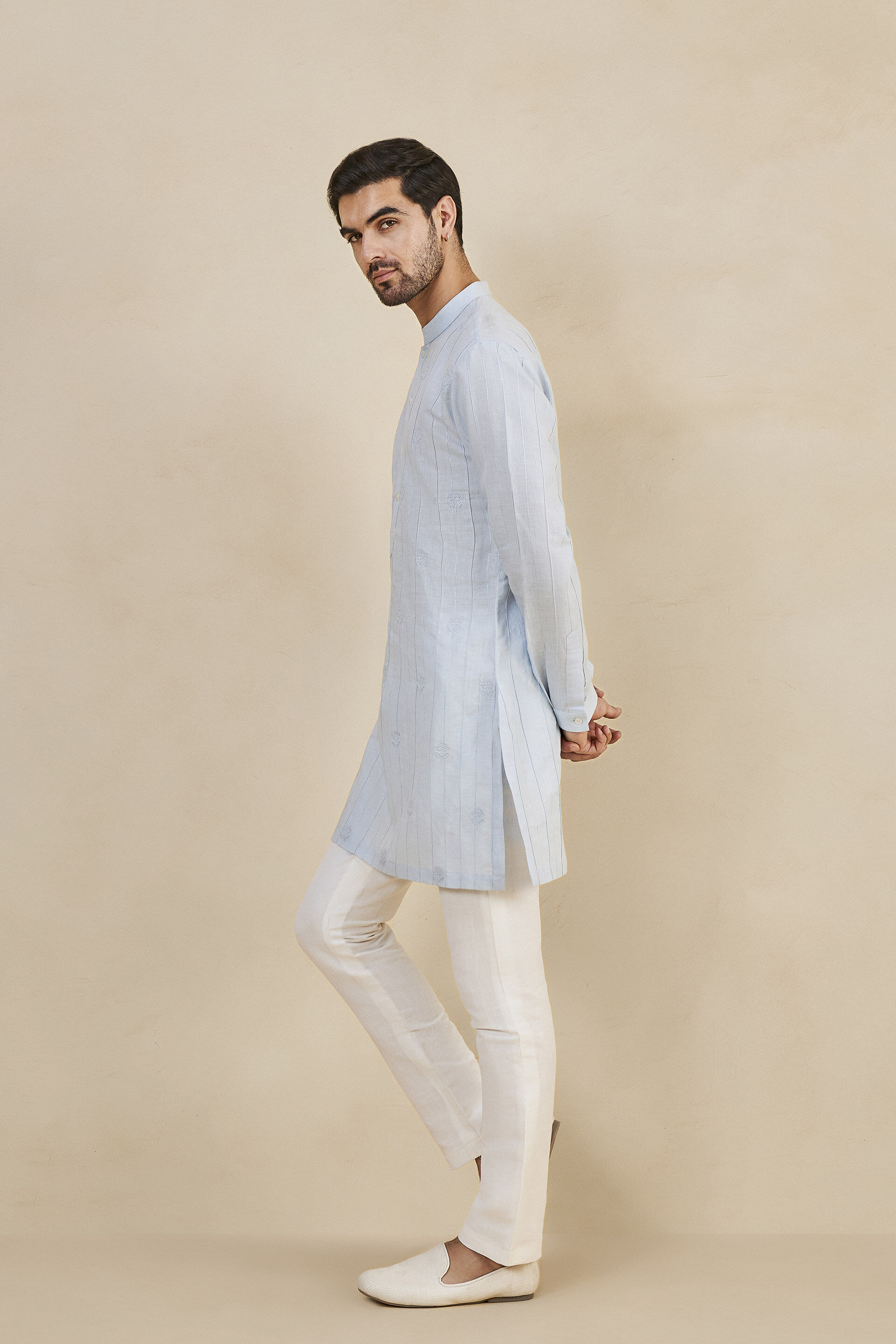 Sarish Linen Kurta - Powder Blue, Powder Blue, image 2